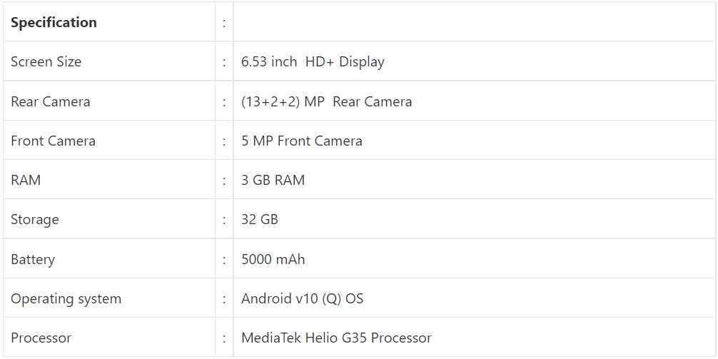 Xiaomi Poco C3 specification